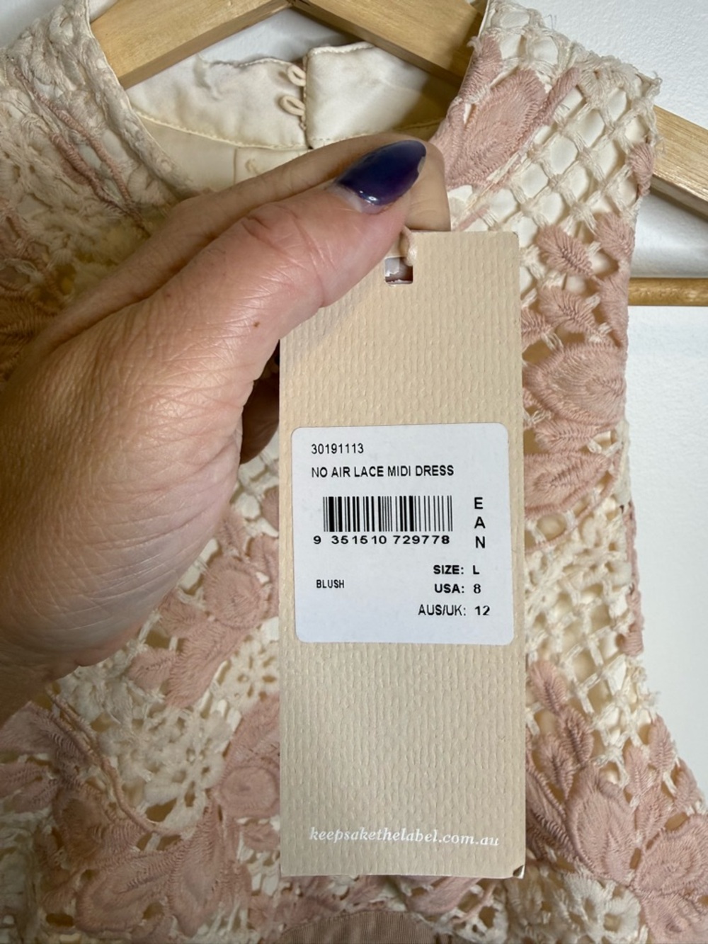 KEEPSAKE the Label Blush Pink Cream Crochet Midi Dress no air lace size 8 NWT - Picture 6 of 10